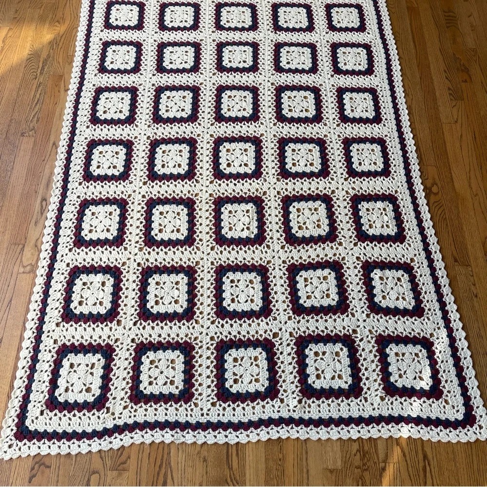 Handmade Large Granny Square Afghan Blanket 58 x 81